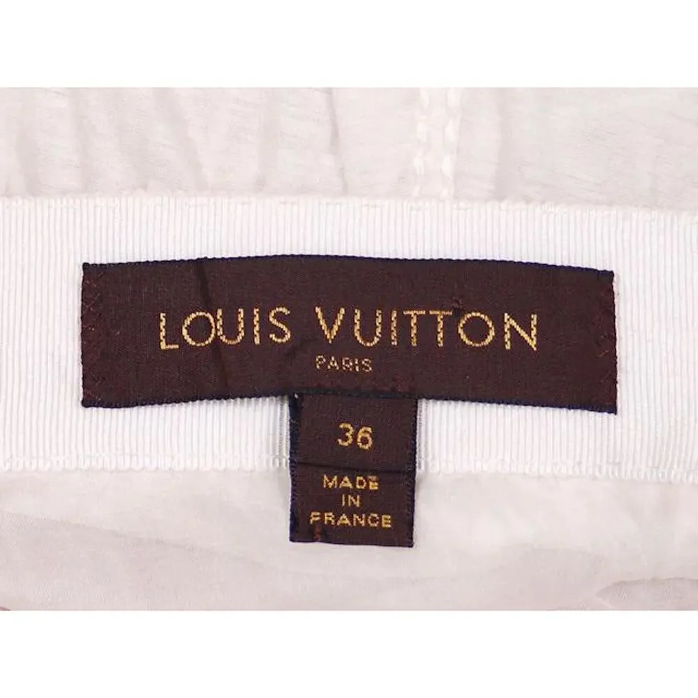 Louis Vuitton Paris White Cotton Embellished Skirt 36 France Silk Lined Rosettes